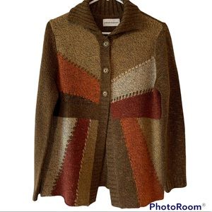 Alfred Dunner Cardigan Sweater Women’s Small S boho patchwork Clour Block